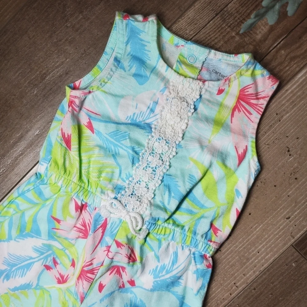 Carter's Blue Tropical Floral Romper Baby Girl Size 3 Months NWOT